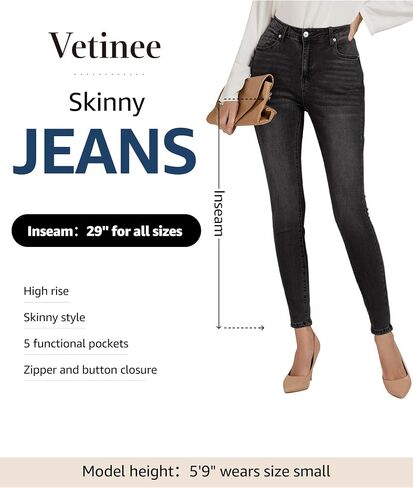 Vetinee Skinny Jeans for Women High Waisted Slim Fit Trendy Classic Stretchy Denim Pants Jean Leggings Jeggings Pockets in Kuwait
