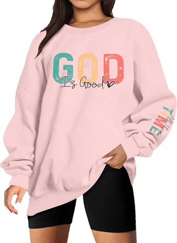 VILOVE God is Good Sweatshirt Christian Shirts for Women Oversized Jesus Religious Pullover Bible Verse Inspirational Tops in Saudi Arabia