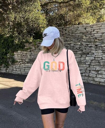 VILOVE God is Good Sweatshirt Christian Shirts for Women Oversized Jesus Religious Pullover Bible Verse Inspirational Tops in Saudi Arabia