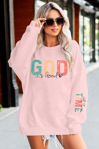 VILOVE God is Good Sweatshirt Christian Shirts for Women Oversized Jesus Religious Pullover Bible Verse Inspirational Tops in Saudi Arabia