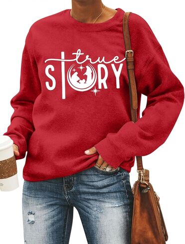 LOTUCY Christmas True Story Sweatshirt Women: Xmas Christian Shirt Jesus Faith Pullover Christ Crewneck Long Sleeve Shirt in Saudi Arabia