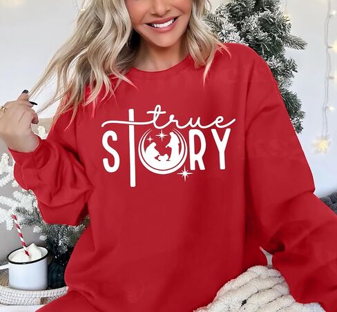 LOTUCY Christmas True Story Sweatshirt Women: Xmas Christian Shirt Jesus Faith Pullover Christ Crewneck Long Sleeve Shirt in Saudi Arabia