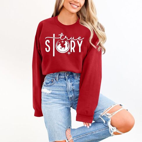 LOTUCY Christmas True Story Sweatshirt Women: Xmas Christian Shirt Jesus Faith Pullover Christ Crewneck Long Sleeve Shirt in Saudi Arabia