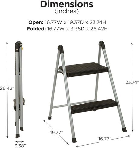 Cosco Two Step Steel, Resin Steps, Step Stool without Handle, Platinum/Black in Kuwait