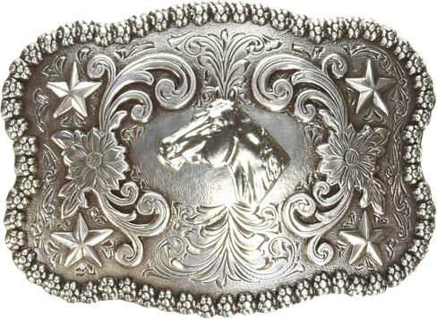 Nocona Men's Silver Horse Head Square Scalop Buckle in Kuwait