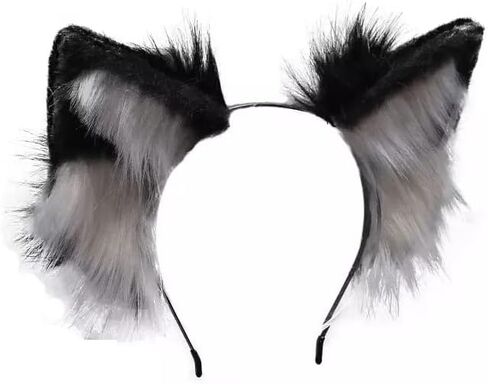 Furry Faux Fox Wolf Cat Clip Ears Headband Animal Tail Cosplay Props Halloween Costume (6EE407300-BK) in Saudi Arabia