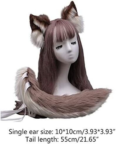 Furry Faux Fox Wolf Cat Clip Ears Headband Animal Tail Cosplay Props Halloween Costume (6EE407300-BK) in Saudi Arabia