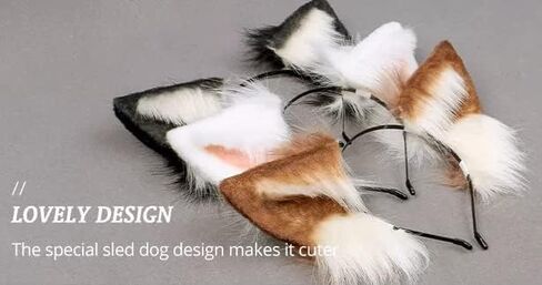 Furry Faux Fox Wolf Cat Clip Ears Headband Animal Tail Cosplay Props Halloween Costume (6EE407300-BK) in Saudi Arabia