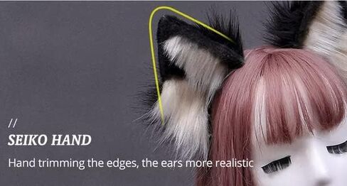 Furry Faux Fox Wolf Cat Clip Ears Headband Animal Tail Cosplay Props Halloween Costume (6EE407300-BK) in Saudi Arabia