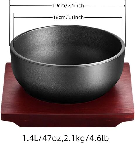 XICHENGSHIDAI Thicken Cast Iron Cauldron, Dolsot Bibimbap Bowl with Wooden Base, 24oz/31oz/47oz of Soup Rice Stew Bowls on induction or oven - 47oz in Kuwait