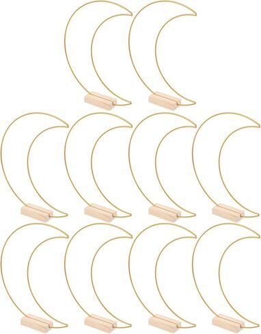 STOBAZA 10 Sets Metal Floral Hoop Centerpiece Moon Shaped Metal Wreath Ring with Wood Holder for DIY Wedding Table Decor Flower Garlands in Kuwait