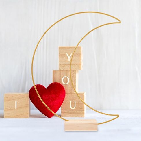 STOBAZA 10 Sets Metal Floral Hoop Centerpiece Moon Shaped Metal Wreath Ring with Wood Holder for DIY Wedding Table Decor Flower Garlands in Kuwait