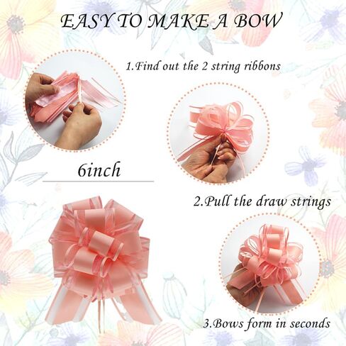 10 Pieces Large Pull Bows, 6 inches Bow for Gift Wrapping, Basket Decoration, Party, Birthday Gift, Wedding Ribbon Bow, Valentine's Day Gift Decoration (Orange-Pink) in Kuwait