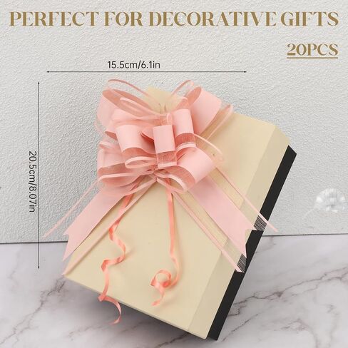20 PCS Pull Bows for Presents Large Snow Gift Bows with Tulle & Gold Line Light Pink Pull Bows for Presents Package,Gift Baskets,Christmas,Wedding Gift Decoration in Saudi Arabia