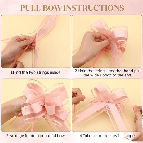 20 PCS Pull Bows for Presents Large Snow Gift Bows with Tulle & Gold Line Light Pink Pull Bows for Presents Package,Gift Baskets,Christmas,Wedding Gift Decoration in Saudi Arabia