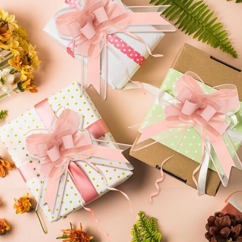 20 PCS Pull Bows for Presents Large Snow Gift Bows with Tulle & Gold Line Light Pink Pull Bows for Presents Package,Gift Baskets,Christmas,Wedding Gift Decoration in Saudi Arabia