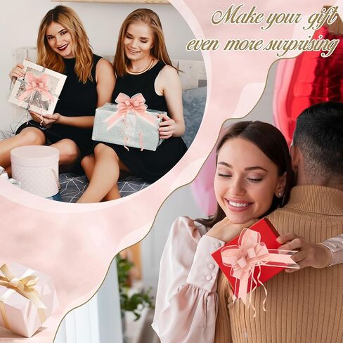 20 PCS Pull Bows for Presents Large Snow Gift Bows with Tulle & Gold Line Light Pink Pull Bows for Presents Package,Gift Baskets,Christmas,Wedding Gift Decoration in Saudi Arabia