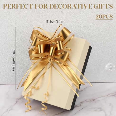 20 PCS Pull Bows for Presents Large Snow Gift Bows with Tulle & Gold Line Light Pink Pull Bows for Presents Package,Gift Baskets,Christmas,Wedding Gift Decoration in Saudi Arabia