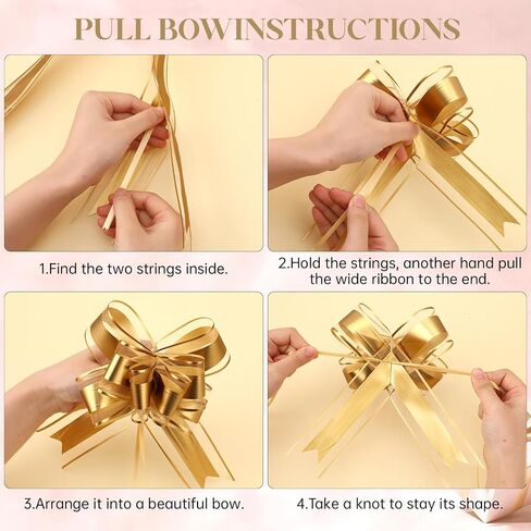 20 PCS Pull Bows for Presents Large Snow Gift Bows with Tulle & Gold Line Light Pink Pull Bows for Presents Package,Gift Baskets,Christmas,Wedding Gift Decoration in Saudi Arabia