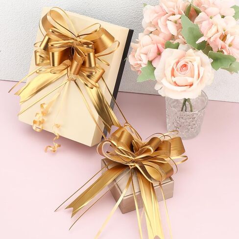 20 PCS Pull Bows for Presents Large Snow Gift Bows with Tulle & Gold Line Light Pink Pull Bows for Presents Package,Gift Baskets,Christmas,Wedding Gift Decoration in Saudi Arabia