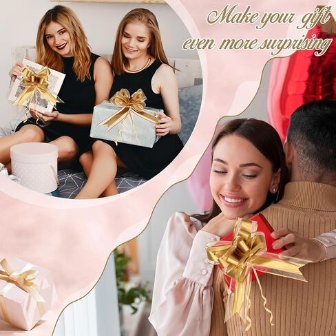 20 PCS Pull Bows for Presents Large Snow Gift Bows with Tulle & Gold Line Light Pink Pull Bows for Presents Package,Gift Baskets,Christmas,Wedding Gift Decoration in Saudi Arabia