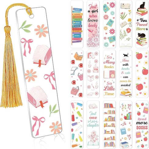 Luvsweeets UV DTF Bookmark Stickers - 16 Sheets Book Lover UV DTF Decals for Acrylic Bookmarks Waterproof Bookish Rub on Transfer Stickers UVDTF Wraps for DIY Blank Bookmarks Teacher Gifts in Saudi Arabia