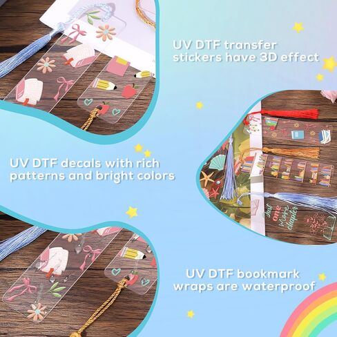 Luvsweeets UV DTF Bookmark Stickers - 16 Sheets Book Lover UV DTF Decals for Acrylic Bookmarks Waterproof Bookish Rub on Transfer Stickers UVDTF Wraps for DIY Blank Bookmarks Teacher Gifts in Saudi Arabia