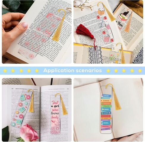 Luvsweeets UV DTF Bookmark Stickers - 16 Sheets Book Lover UV DTF Decals for Acrylic Bookmarks Waterproof Bookish Rub on Transfer Stickers UVDTF Wraps for DIY Blank Bookmarks Teacher Gifts in Saudi Arabia