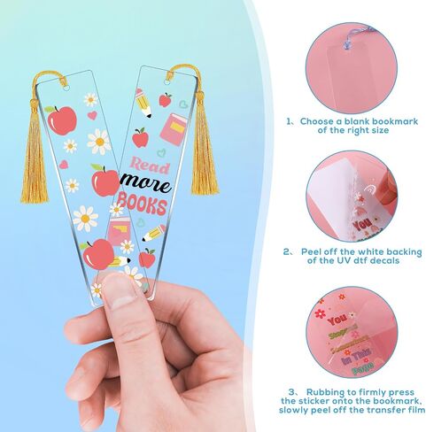 Luvsweeets UV DTF Bookmark Stickers - 16 Sheets Book Lover UV DTF Decals for Acrylic Bookmarks Waterproof Bookish Rub on Transfer Stickers UVDTF Wraps for DIY Blank Bookmarks Teacher Gifts in Saudi Arabia