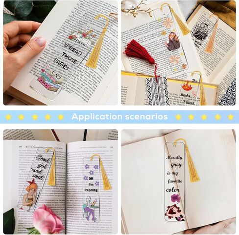 Luvsweeets UV DTF Bookmark Stickers - 16 Sheets Book Lover UV DTF Decals for Acrylic Bookmarks Waterproof Bookish Rub on Transfer Stickers UVDTF Wraps for DIY Blank Bookmarks Teacher Gifts in Saudi Arabia