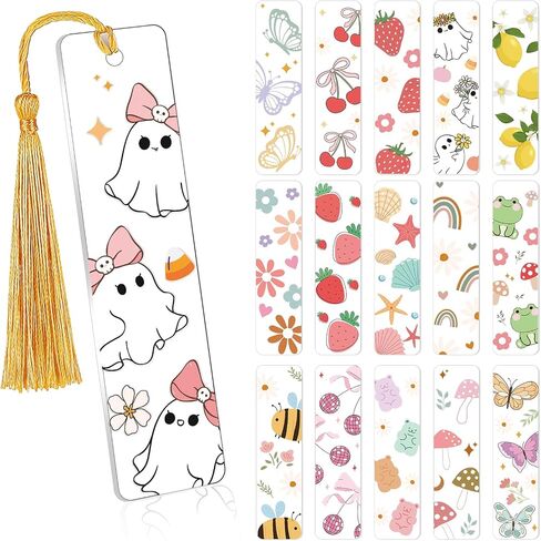 Luvsweeets UV DTF Bookmark Stickers - 16 Sheets Book Lover UV DTF Decals for Acrylic Bookmarks Waterproof Bookish Rub on Transfer Stickers UVDTF Wraps for DIY Blank Bookmarks Teacher Gifts in Saudi Arabia