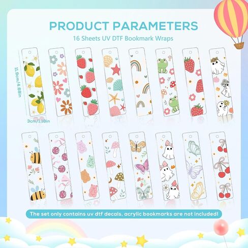 Luvsweeets UV DTF Bookmark Stickers - 16 Sheets Book Lover UV DTF Decals for Acrylic Bookmarks Waterproof Bookish Rub on Transfer Stickers UVDTF Wraps for DIY Blank Bookmarks Teacher Gifts in Saudi Arabia