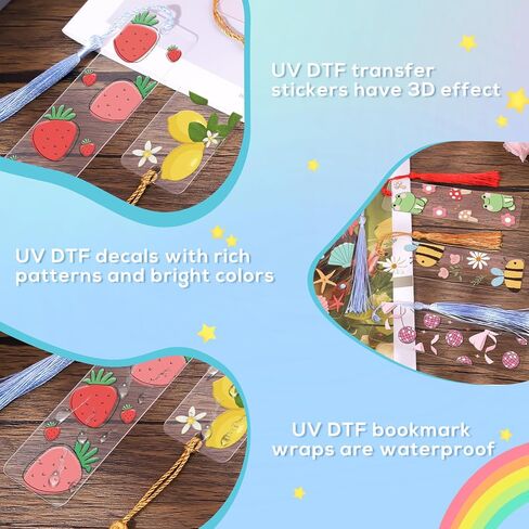 Luvsweeets UV DTF Bookmark Stickers - 16 Sheets Book Lover UV DTF Decals for Acrylic Bookmarks Waterproof Bookish Rub on Transfer Stickers UVDTF Wraps for DIY Blank Bookmarks Teacher Gifts in Saudi Arabia