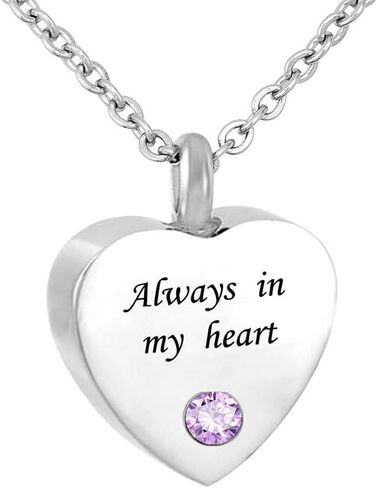Always in My Heart Cremation Jewelry 12 Birthstones Urn Necklaces for Ashes Memorial Ashes Holder with Fill Kit in Saudi Arabia