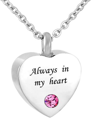 Always in My Heart Cremation Jewelry 12 Birthstones Urn Necklaces for Ashes Memorial Ashes Holder with Fill Kit in Saudi Arabia