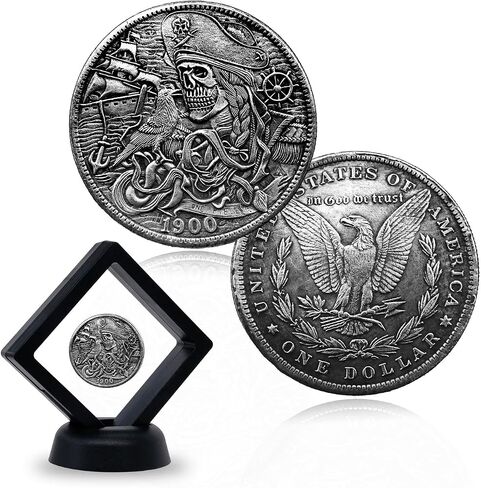 Morgan Hobo Coin Silver Plating on Copper Coins Replicas with Elegant Coin Display Case (Skull Pirate) in Saudi Arabia