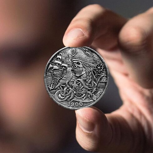 Morgan Hobo Coin Silver Plating on Copper Coins Replicas with Elegant Coin Display Case (Skull Pirate) in Saudi Arabia