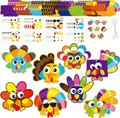 3sscha 40 Packs Fall Turkey Craft Kits for Kindergarten Kids - Thanksgiving Art Craft Make Your Own Turkey DIY Card Sticker Artwork Project for Home Preschool Classroom Game Students Activities in Saudi Arabia