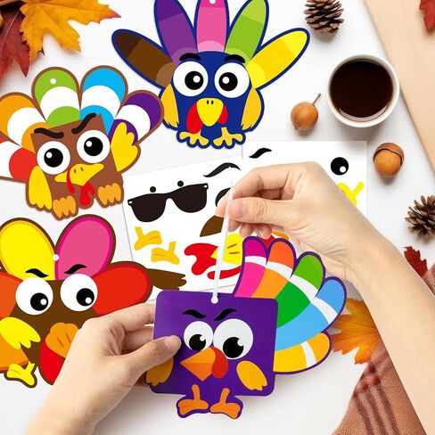 3sscha 40 Packs Fall Turkey Craft Kits for Kindergarten Kids - Thanksgiving Art Craft Make Your Own Turkey DIY Card Sticker Artwork Project for Home Preschool Classroom Game Students Activities in Saudi Arabia
