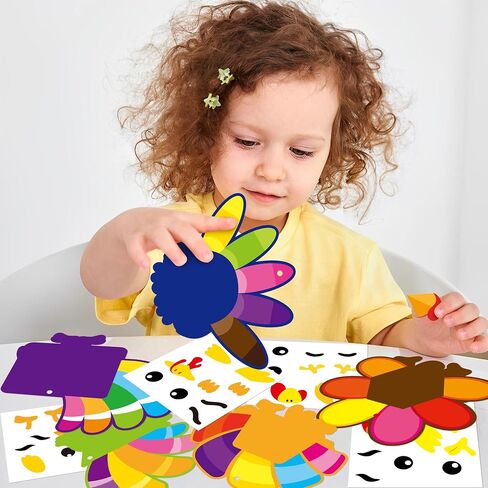 3sscha 40 Packs Fall Turkey Craft Kits for Kindergarten Kids - Thanksgiving Art Craft Make Your Own Turkey DIY Card Sticker Artwork Project for Home Preschool Classroom Game Students Activities in Saudi Arabia