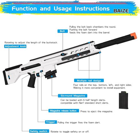 Zhenweiqi Baize Series Soft Foam Dart Blaster, Half Dart Blasterfor Adults, Teens (Ages 14+) with Magazine & 20 Half-Length Darts, Toy Pistol Blaster 100 ft Range (White) in Kuwait