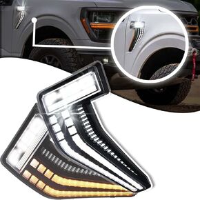 Smoked Shell Clear Lens Sequential Flash Signal DRL Side Marker Lamp Compatible With Ford F150 Raptor 2020 2021 2022 2023 Pickup Truck Front Fender Edge (Side marker light)