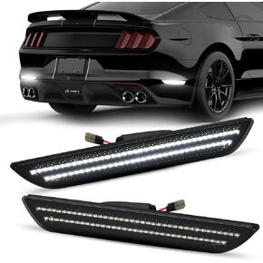 LED Side Marker Lights for Ford Mustang 2015-2023, Smoked Lens White Fender Reflector Lamps, Rear Car LED Lights for Exterior Styling, 2PCS
