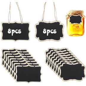 16 PCS Mini Chalkboard Tags with String, Small Hanging Wooden Chalkboard Signs Message Board Labels for Party Buffet Food Name Price Tags Hanging Blackboard