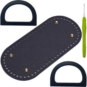 Yayatty 2 PCS Wooden Purse Handles 1 PCS Leather Oval Bag Nail Bottom Shaper, Wooden D-Shaped Handbag Handle Crochet Bag Cushion Pad Base Shoulder Bag Bucket Bag Making Suppl