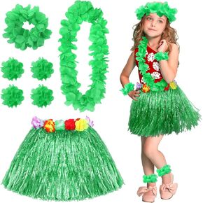 Mepase 7 Pcs Hawaii Grass Hula Skirt with Flower Leis for Women Girls Halloween Cosplay Costume Accessories Luau Party Favors in Saudi Arabia