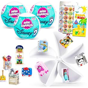 Disney Mini Brands Blind Bag Set - Bundle of 3 Mystery Toys, Stickers, More | Series 2 Miniature Balls Party Favors for Kids