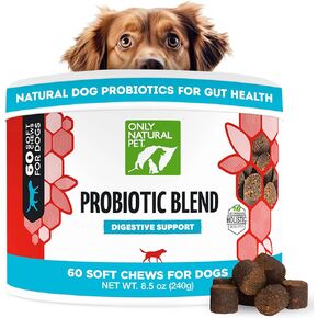 Only Natural Pet Probiotic Dog and Cat Supplement - Digestive & Gut Health Enzyme Formula, Puppy & Canine Digestive Chews, Best for Stomach Relief & Gas Aid - Soft Chews, 120 Count.