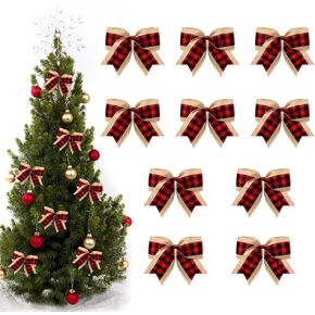 threetols 10pcs عيد الميلاد إكليل الانحناء، أحمر أسود الجاموس منقوشة الأقواس لإكليل مزرعة الأقواس للباب الأمامي الشتاء الأحمر الأقواس شجرة عيد الميلاد الانحناء للعام الجديد داخلي في الهواء الطلق زينة عيد الميلاد