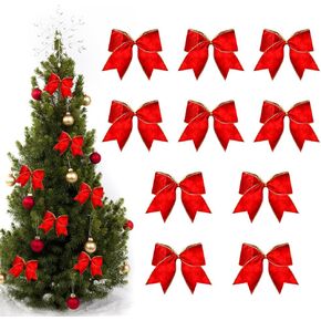 Threetols 10PCS Christmas Wreath Bows, Red Black Buffalo Plaid Bows for Wreath Farmhouse Bows for Front Door Winter Red Bows Christmas Tree Bows for New Year Indoor Outdoor Xmas Decorations